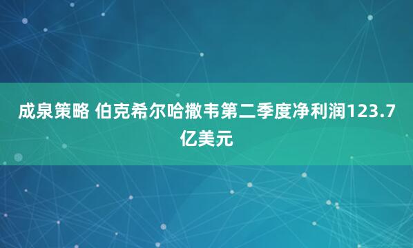 成泉策略 伯克希尔哈撒韦第二季度净利润123.7亿美元